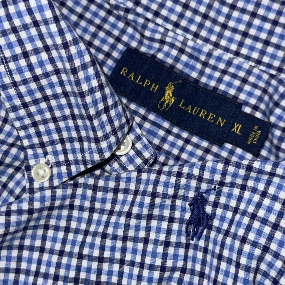Polo Ralph Lauren Long Sleeve Button Down Oxford Shirt Men's XL Blue White Check